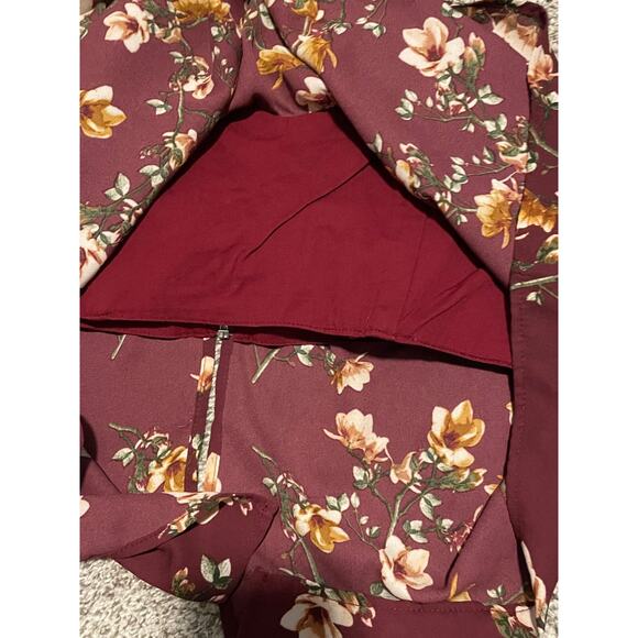 Vintage Womens Top Medium Maroon Floral Boned Off the Shoulder Cropped Romantic - Picture 2 of 7